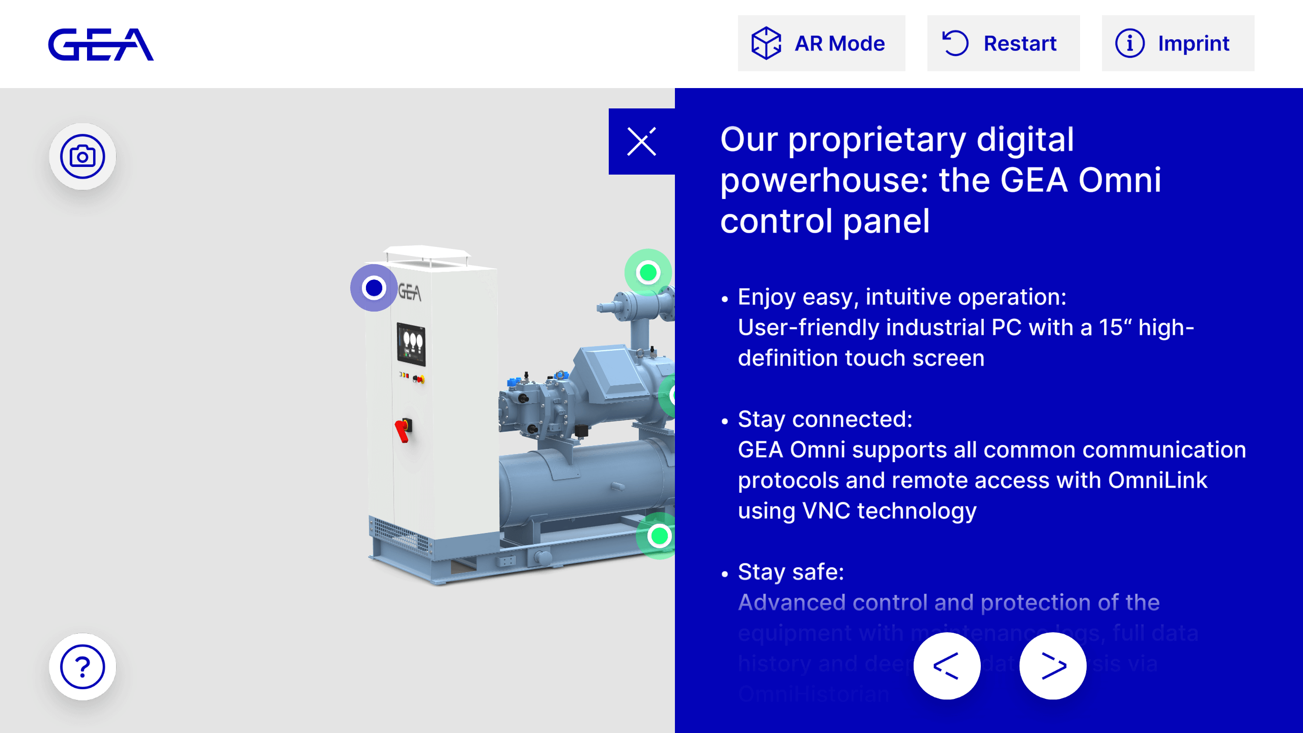 GEA HRT Augmented Reality App. BluX Bullet Point Info Text